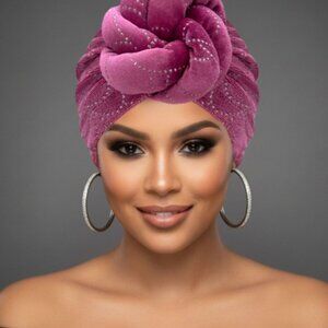 Elegant Rhinestone Studded Knot Turban Hair Wrap